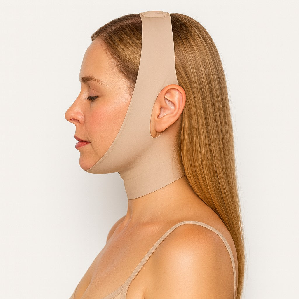 Mujer usando la Banda Sculpt beige, vista de perfil