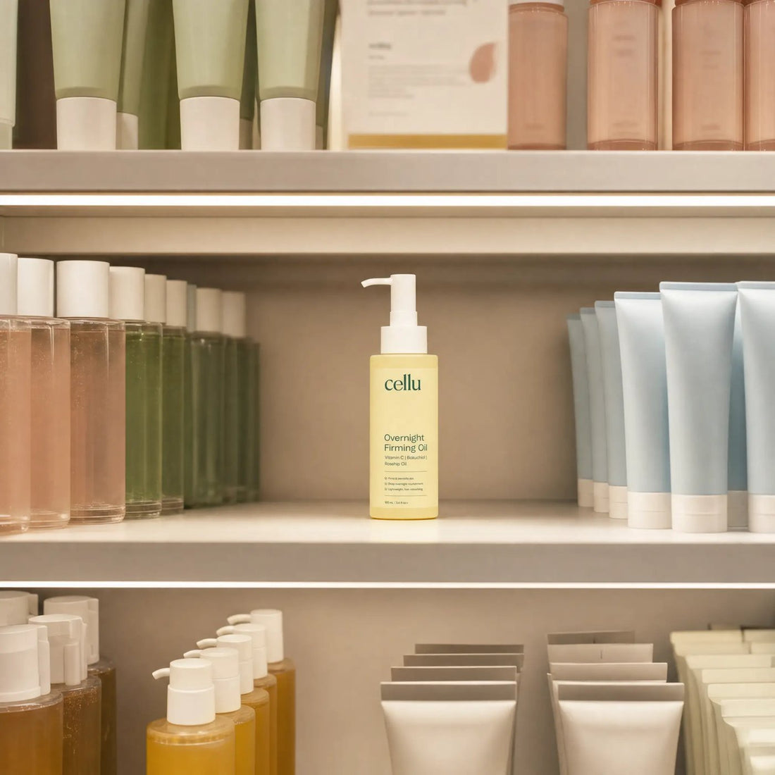 Anaquel vacío en una tienda de belleza coreana donde el aceite se había agotado