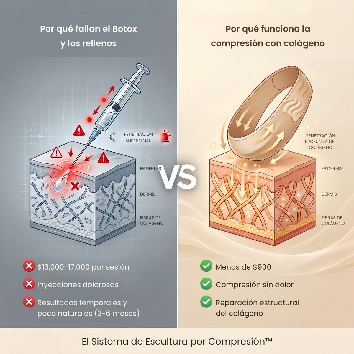Por qué fallan el Botox y los rellenos frente a la compresión con colágeno