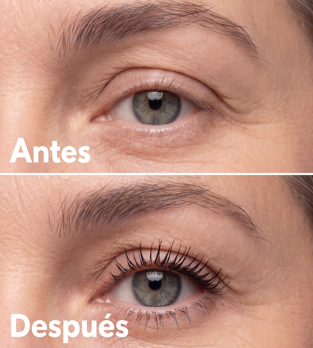 Antes y después del rímel Lash Casting